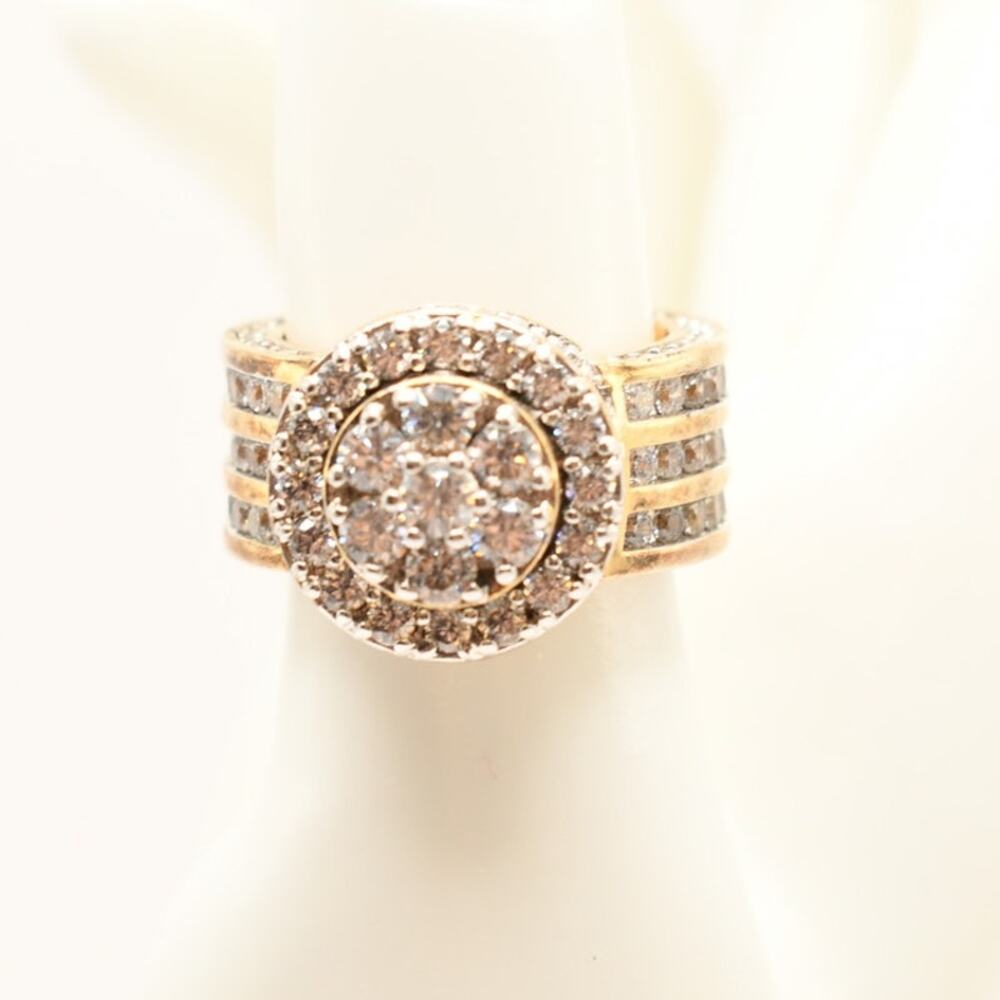 Vintage Clear Rhinestone Cocktail Ring Gold Tone Wide Band Size 7